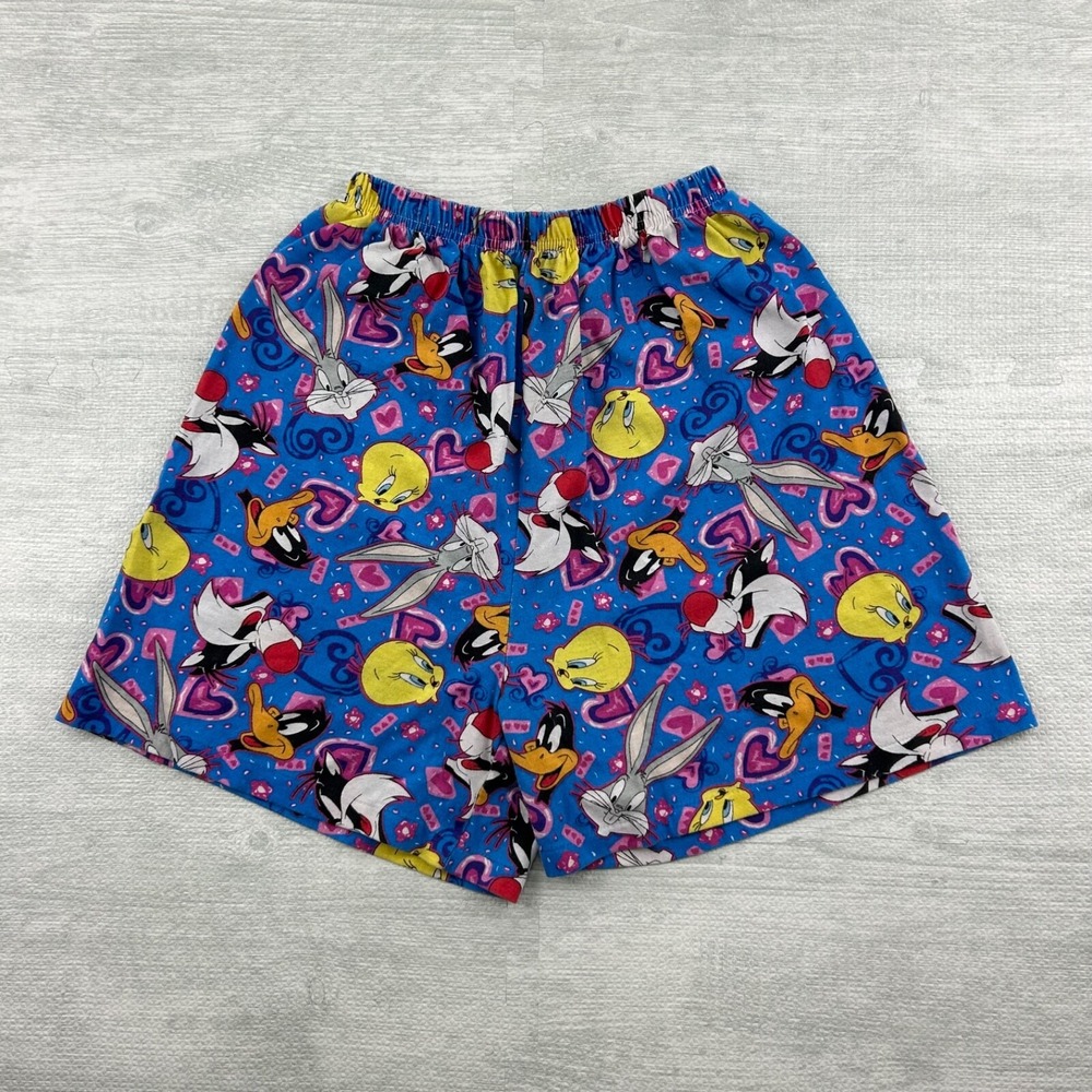 Vintage 90s Looney Tunes Shorts Size Small Blue All Over Print Bugs Bunny